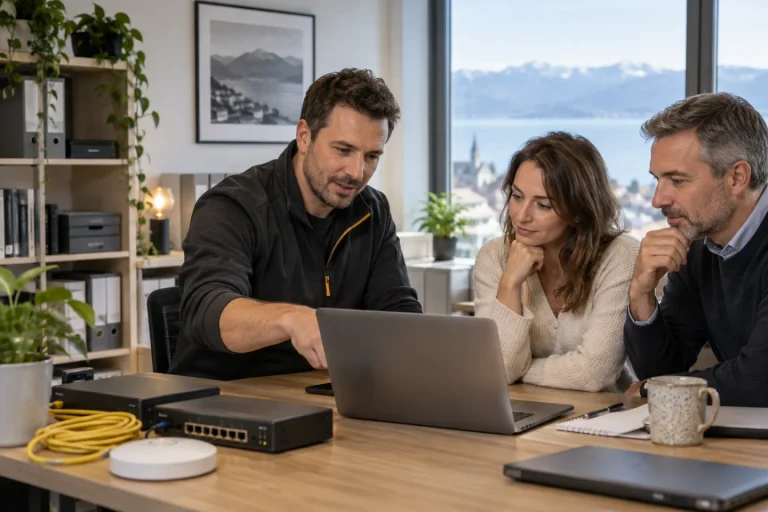 Consultant informatique accompagnant une petite entreprise près de Lausanne